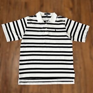 Polo Golf Ralph Lauren Men’s LARGE Shirt White Black Stripes & Pony Short Slv